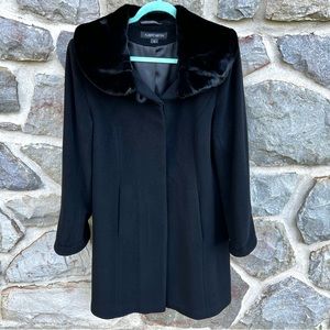 Albert Nipon Black Wool Faux Fur Collar Dress Coat Size 10